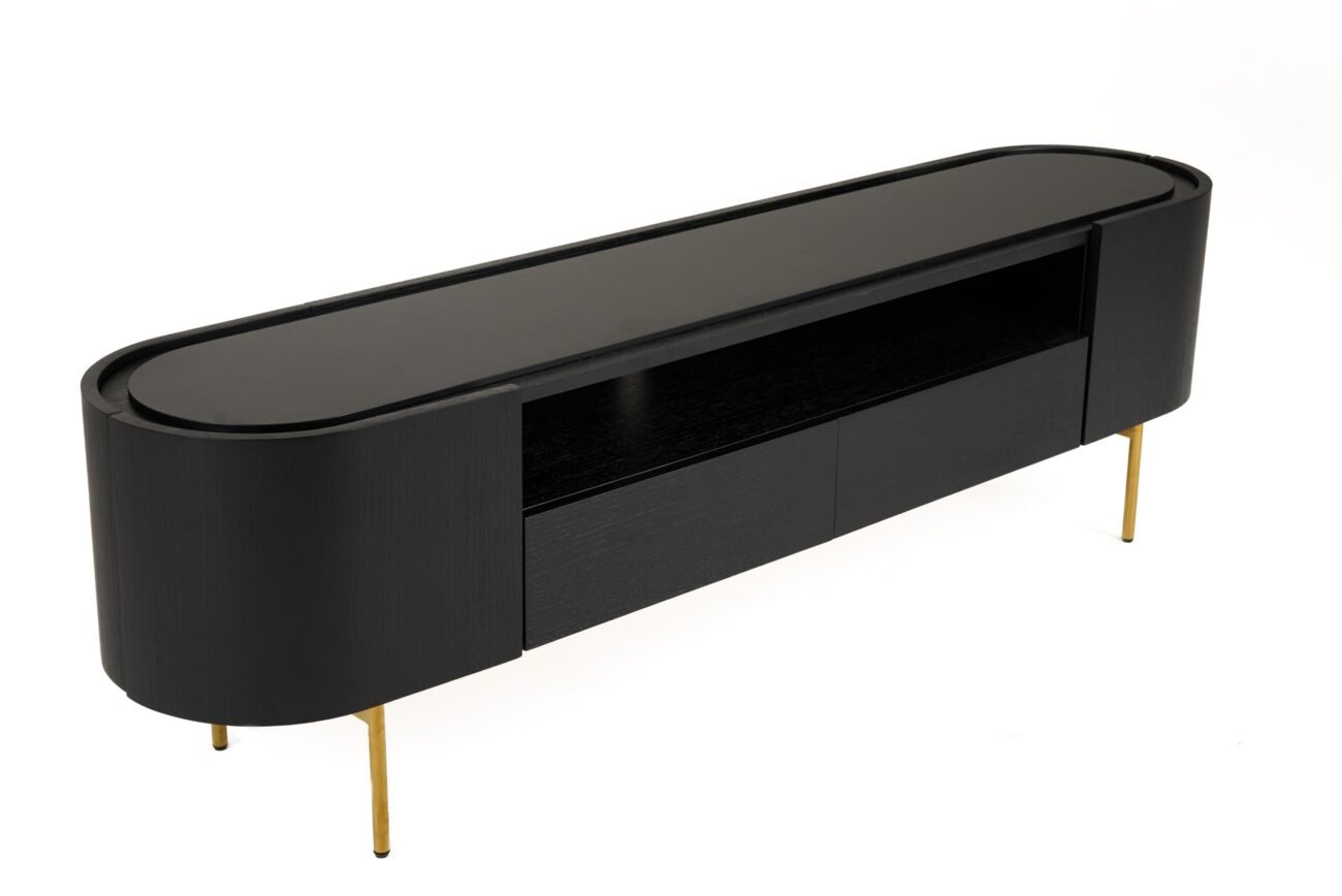 Modrest Bowie - Mid-Century Modern Black Oak + Brass TV Stand