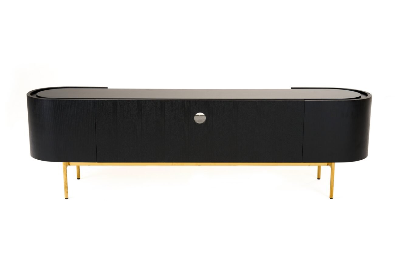 Modrest Bowie - Mid-Century Modern Black Oak + Brass TV Stand - Image 3