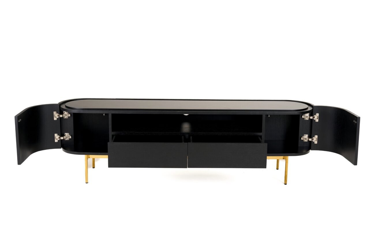 Modrest Bowie - Mid-Century Modern Black Oak + Brass TV Stand - Image 4