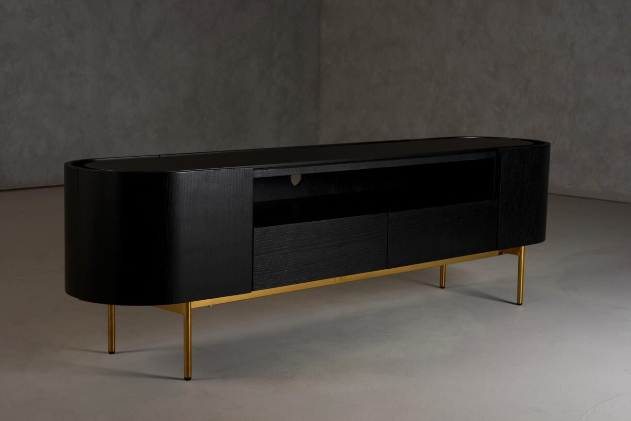 Modrest Bowie - Mid-Century Modern Black Oak + Brass TV Stand - Image 5