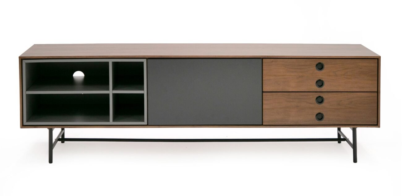 Modrest Bronson Mid-Century Modern Walnut & Grey TV Stand