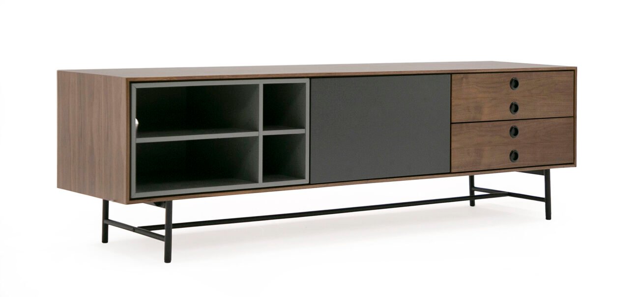 Modrest Bronson Mid-Century Modern Walnut & Grey TV Stand - Image 3