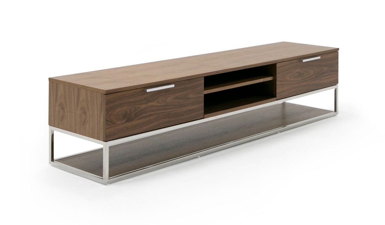 Modrest Heloise - Modern Walnut and Stainless Steel TV Stand - Image 2