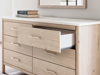 Cadmori King Upholstered Panel Bed, Dresser, Mirror and Nightstand - Image 21