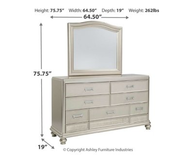 Coralayne Queen Upholstered Bed with Mirrored Dresser and Nightstand - Image 9