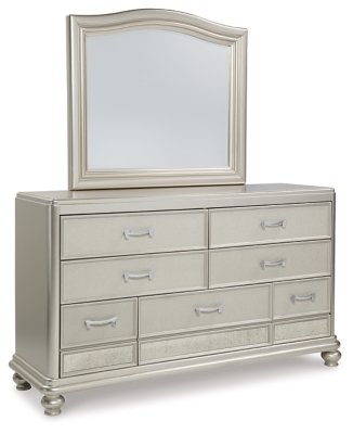 Coralayne Queen Upholstered Bed with Mirrored Dresser and Nightstand - Image 3