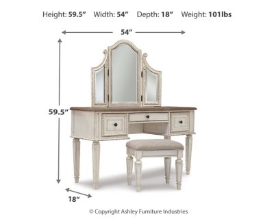 Realyn Full Panel Bed, Dresser, Mirror, 3-Piece Vanity and Nightstand - Image 11