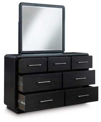 Rowanbeck California King Upholstered Panel Bed, Dresser and Mirror - Image 3