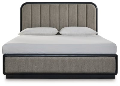 Rowanbeck King Upholstered Panel Bed, Dresser and Mirror - Image 6