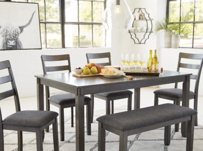 Bridson Dining Table and Chairs with Bench (Set of 6) - Image 5