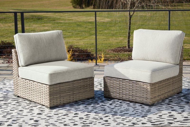Calworth Outdoor Armless Chair with Cushion (Set of 2) - Image 3