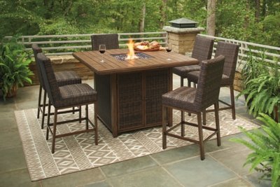 Paradise Trail Outdoor Bar Fire Pit Table with 6 Barstools - Image 3