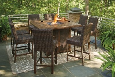 Paradise Trail Outdoor Counter Height Dining Table with 6 Barstools - Image 3