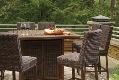 Paradise Trail Outdoor Counter Height Dining Table with 6 Barstools - Image 4