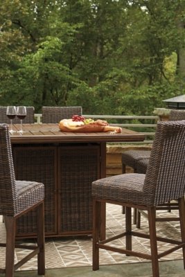 Paradise Trail Outdoor Counter Height Dining Table with 6 Barstools - Image 5