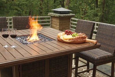 Paradise Trail Outdoor Bar Fire Pit Table with 6 Barstools - Image 6