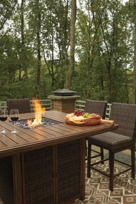 Paradise Trail Outdoor Bar Fire Pit Table with 6 Barstools - Image 7