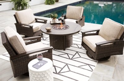 Paradise Trail Outdoor Fire Pit Table with 4 Lounge Chairs - Image 5