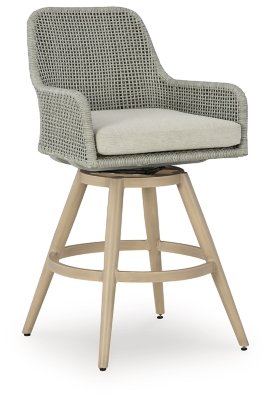 Seton Creek Outdoor Bar Height Barstool with Cushion (Set of 2) - Image 4