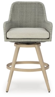 Seton Creek Outdoor Bar Height Barstool with Cushion (Set of 2) - Image 5