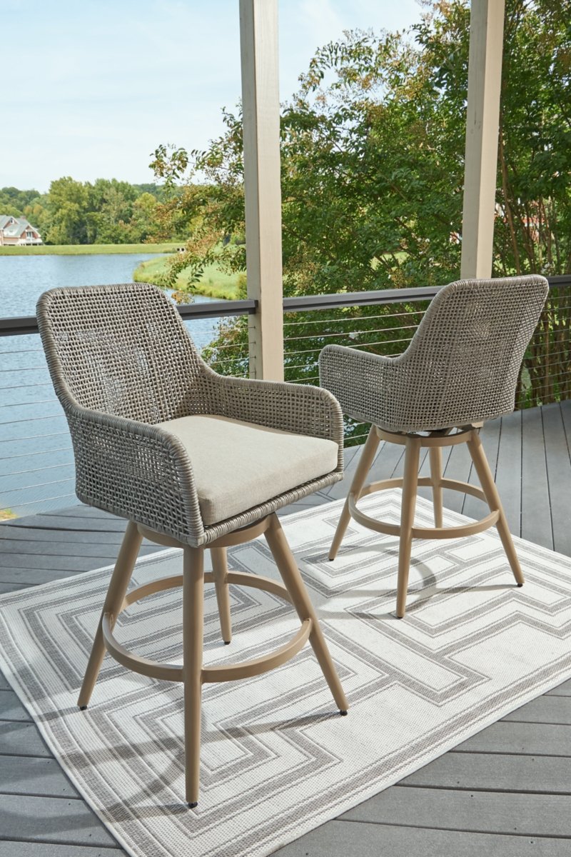 Seton Creek Outdoor Bar Height Barstool with Cushion (Set of 2) - Image 3