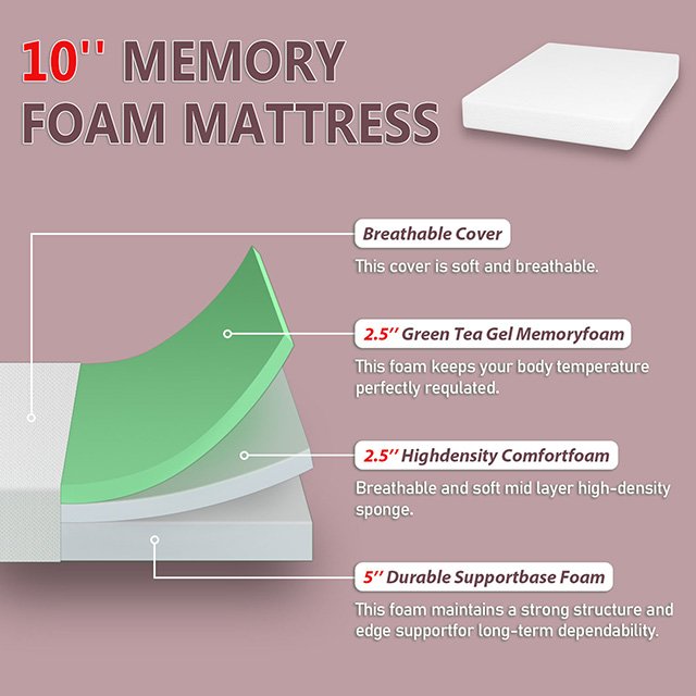 Forsythia 10" Queen Green Tea Gel Memory Foam - Image 4