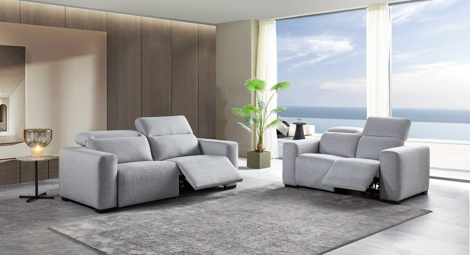 Divani Casa Bode - Modern Grey Fabric Sofa with 2 Recliners - Image 3