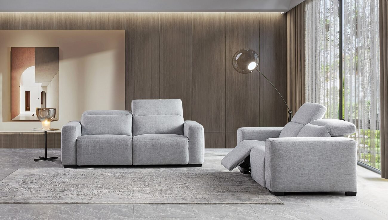 Divani Casa Bode - Modern Grey Fabric Sofa with 2 Recliners - Image 4