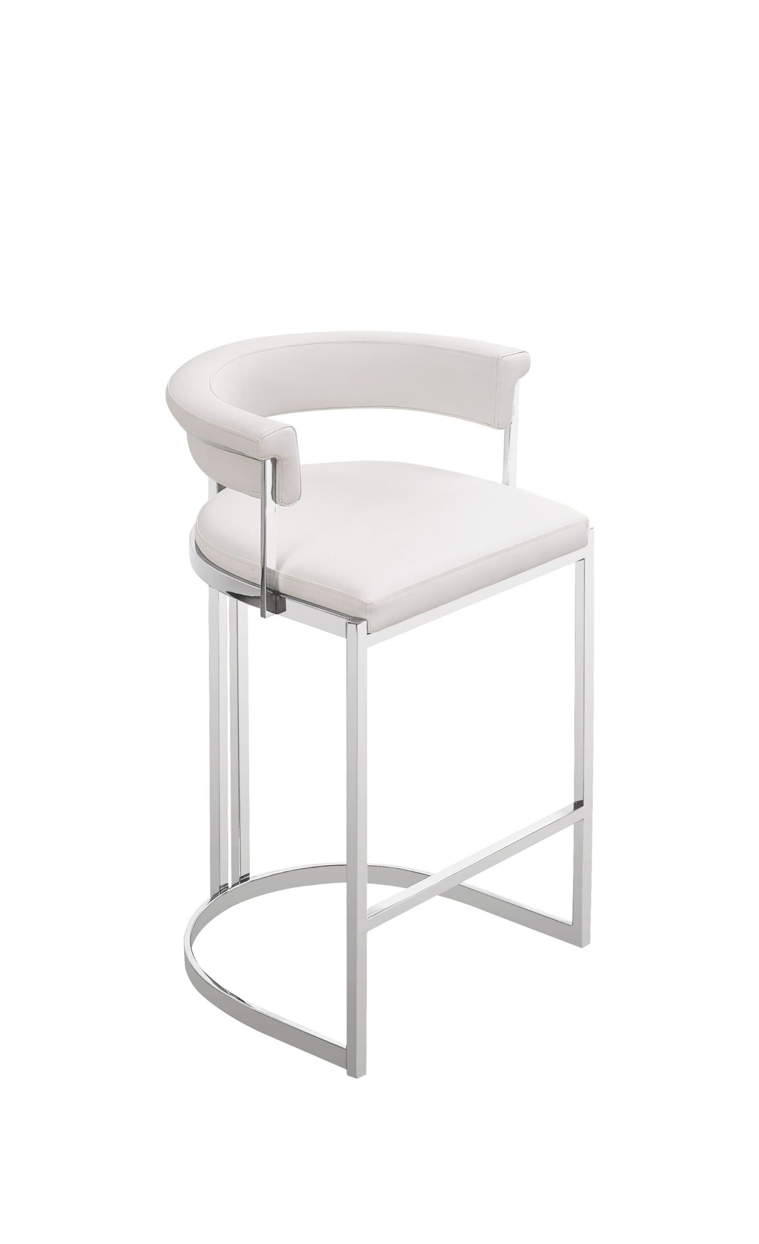 Modrest Munith - Modern White Vegan Leather + Stainless Steel Counter Chair - Image 2