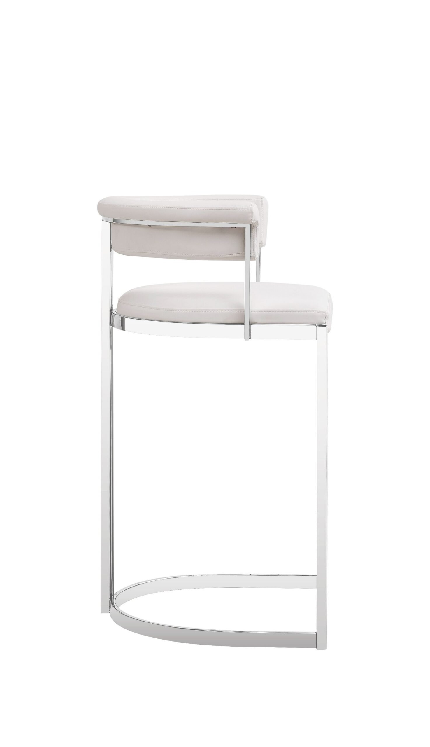 Modrest Munith - Modern White Vegan Leather + Stainless Steel Counter Chair - Image 3