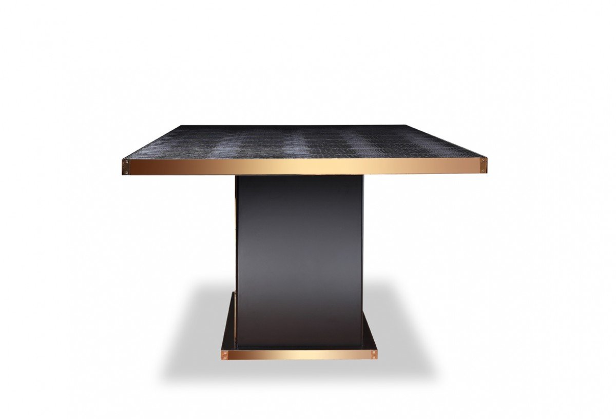 A&X Talin Modern Black Crocodile & Rosegold Dining Table - Image 3