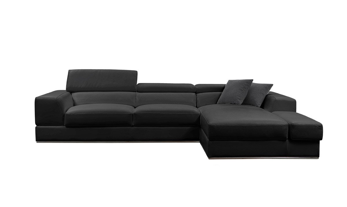 Divani Casa Pella Mini - Modern Black Leather Right Facing Sectional Sofa - Image 4