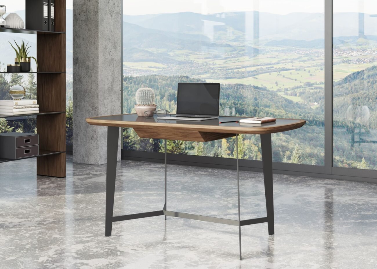 Modrest Girard - Modern Walnut & Black Glass Desk - Image 5