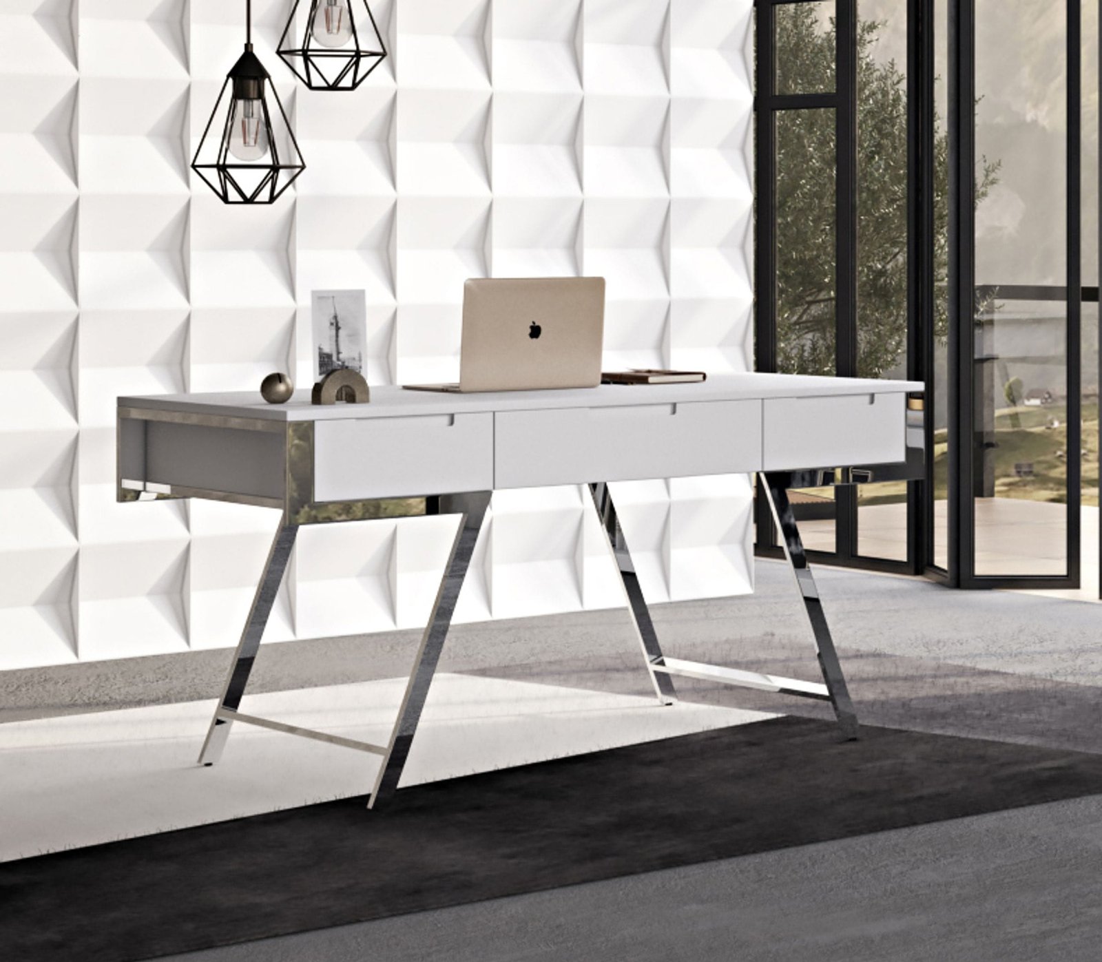 Modrest Dessart Modern White Gloss Office Desk - Image 5