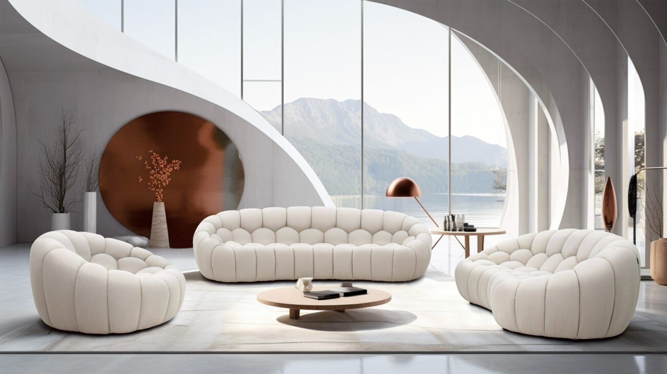 Divani Casa Yolonda - Modern Curved Beige Fabric Sofa - Image 2