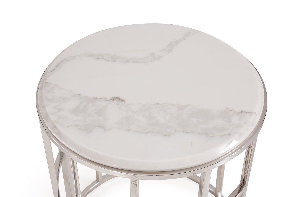 Modrest Silvan Modern Marble & Stainless Steel End Table - Image 3