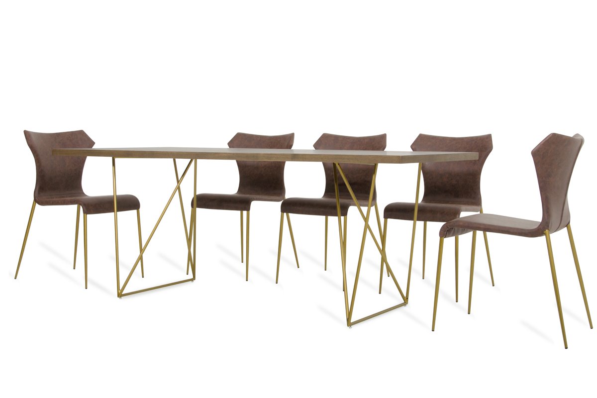 Modrest Marcia Mid-Century Tobacco & Antique Brass Dining Table - Image 4