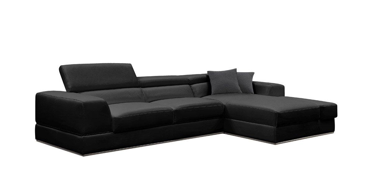 Divani Casa Pella Mini - Modern Black Leather Right Facing Sectional Sofa