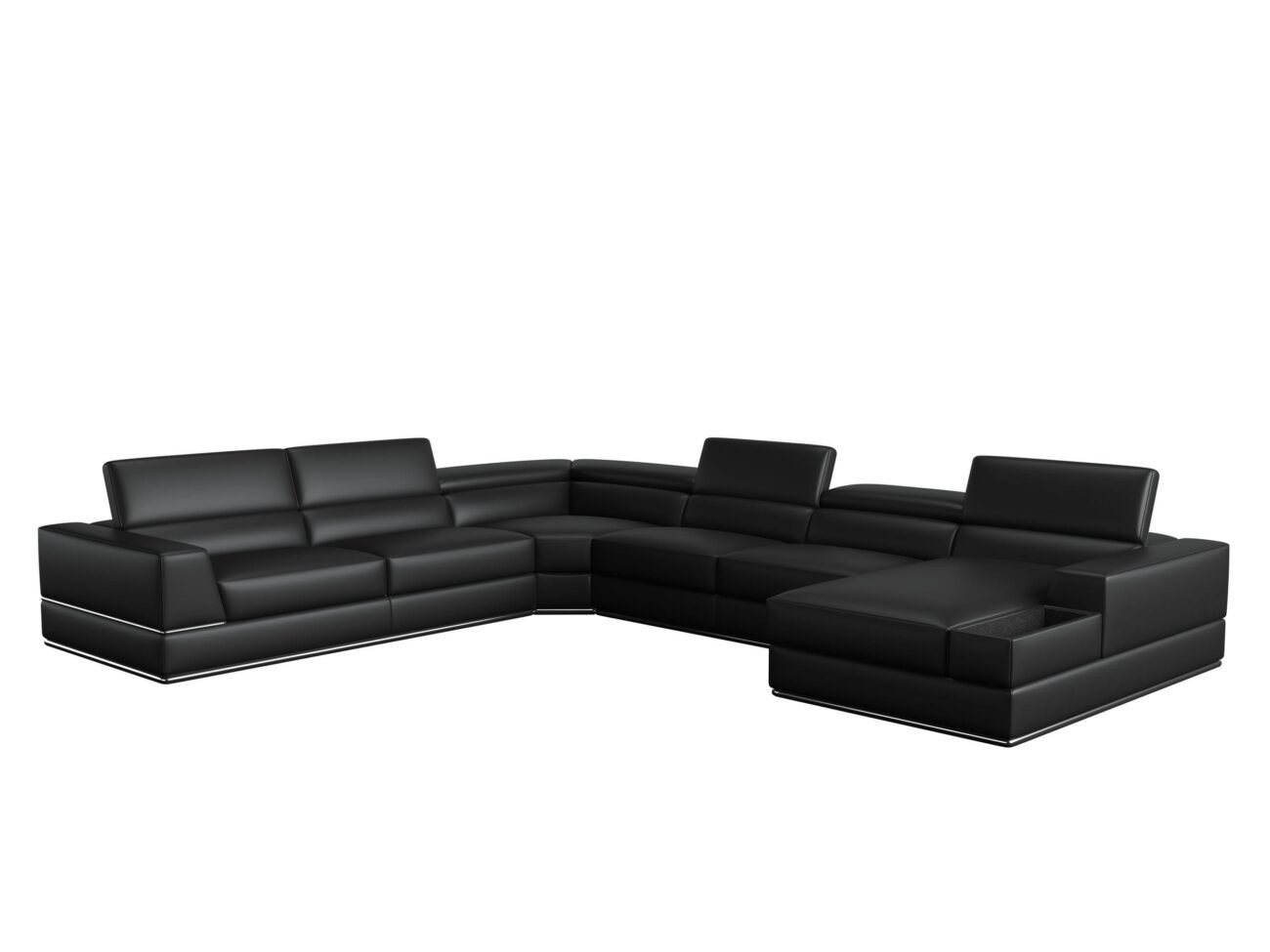 Divani Casa Pella - Modern Black Italian Leather U Shaped Sectional Sofa - Image 5