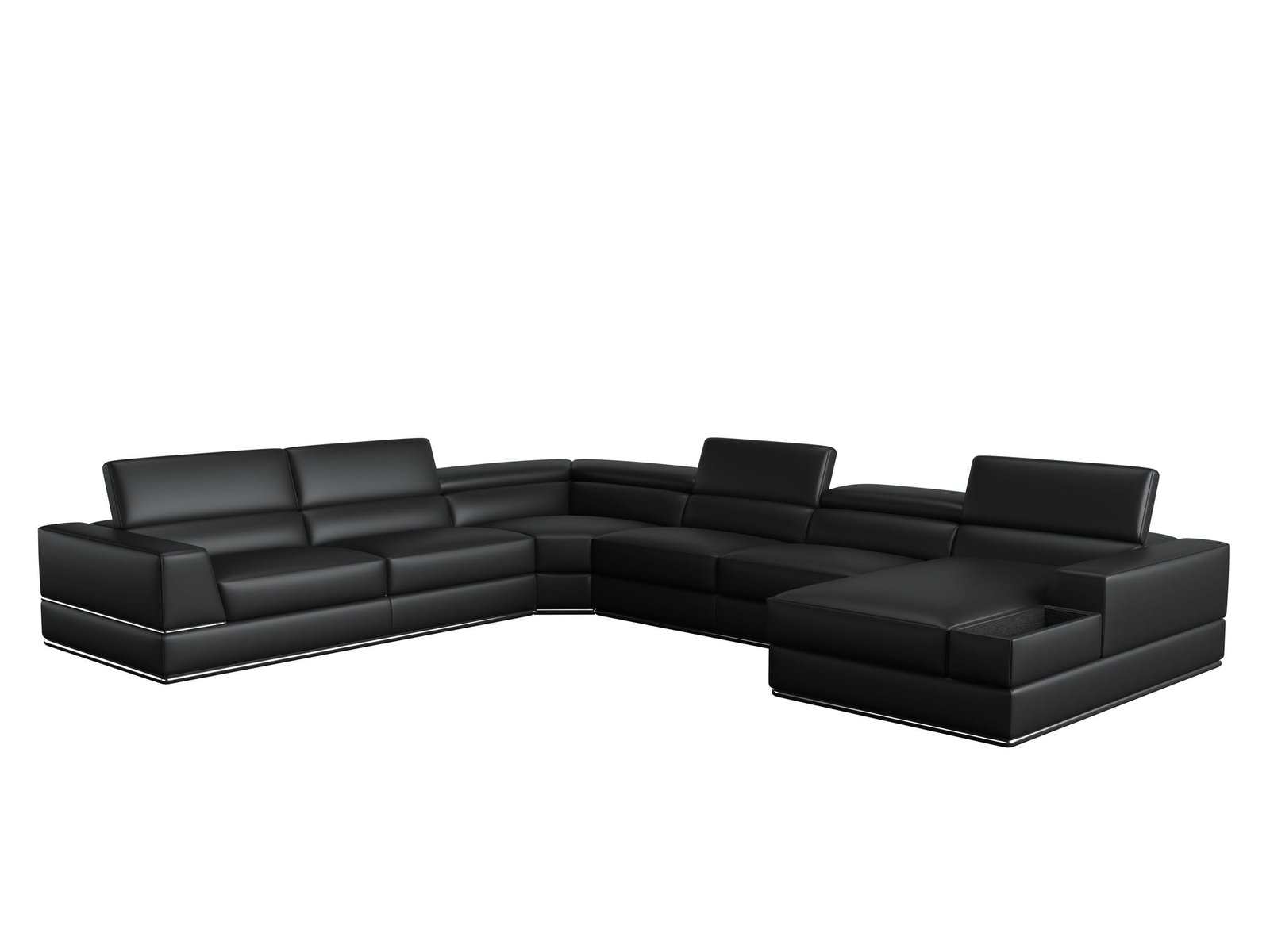 Divani Casa Pella - Modern Black Italian Leather U Shaped Sectional Sofa - Image 5