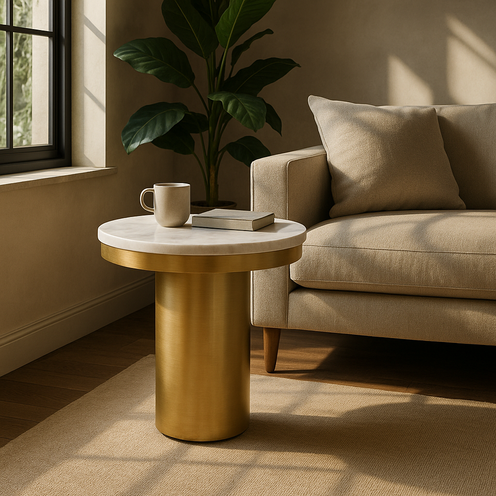 Modrest Rocky - Glam White & Gold End Table - Image 2