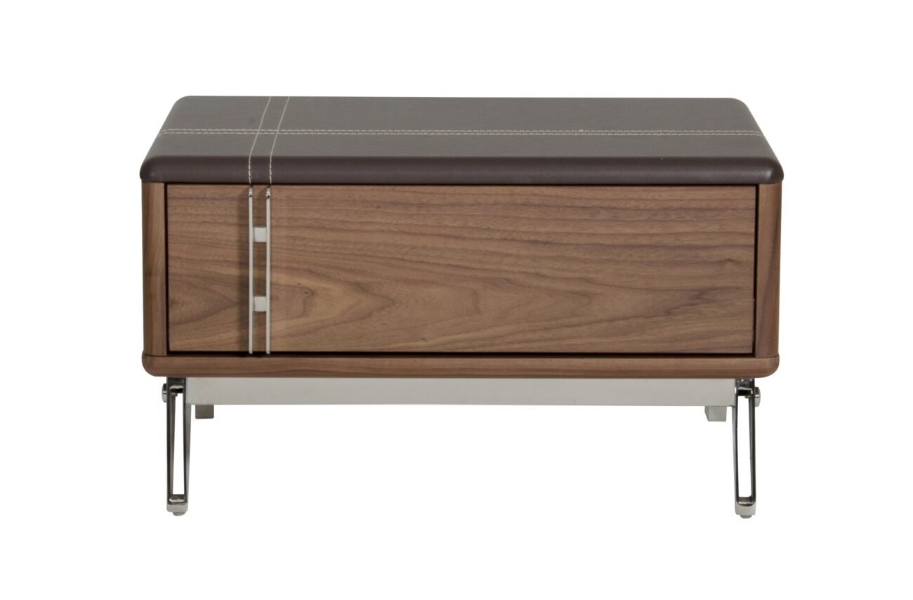 Nova Domus Ria Contemporary Brown Eco-Leather & Walnut Nightstand - Image 4