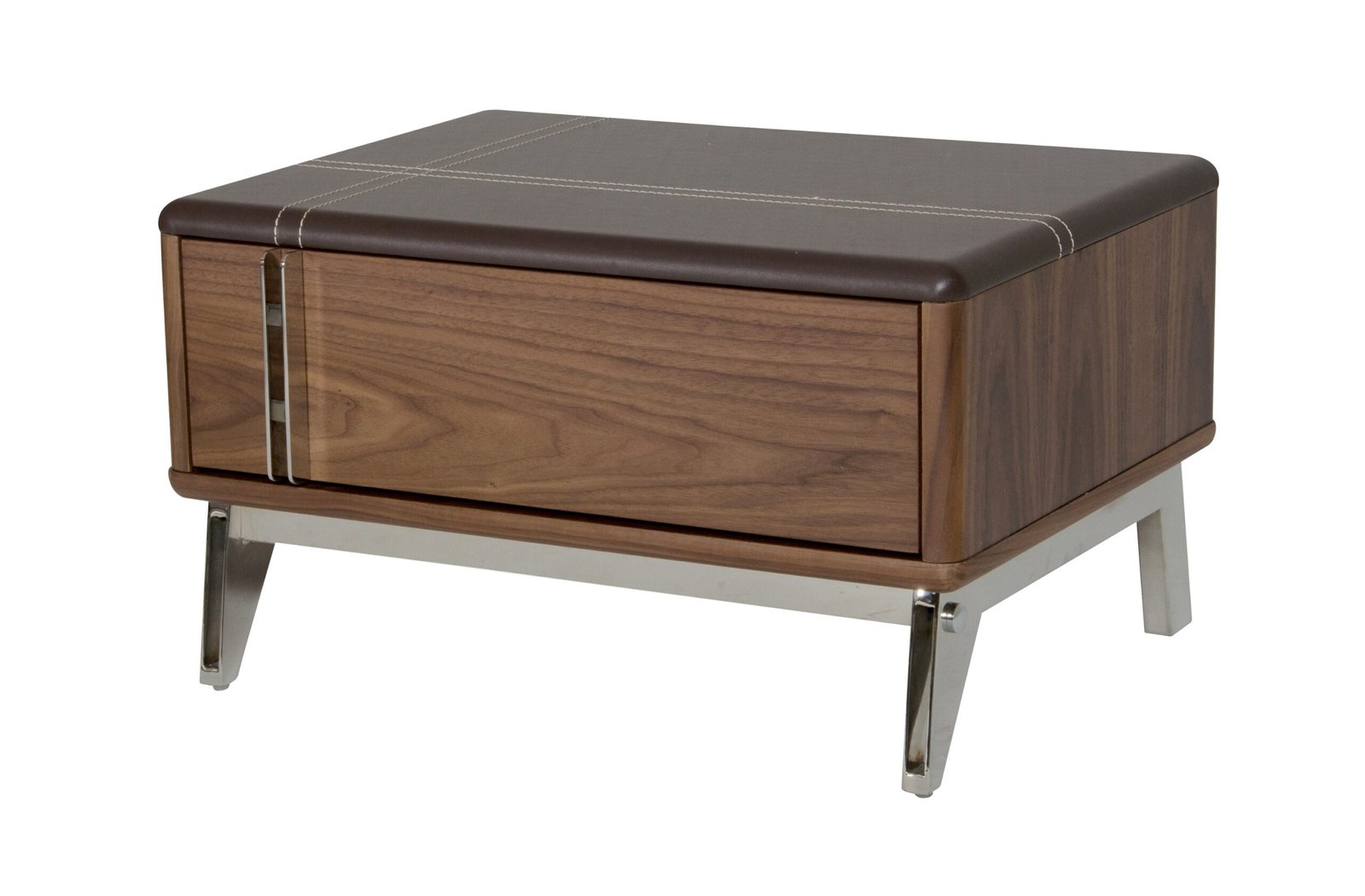 Nova Domus Ria Contemporary Brown Eco-Leather & Walnut Nightstand - Image 5