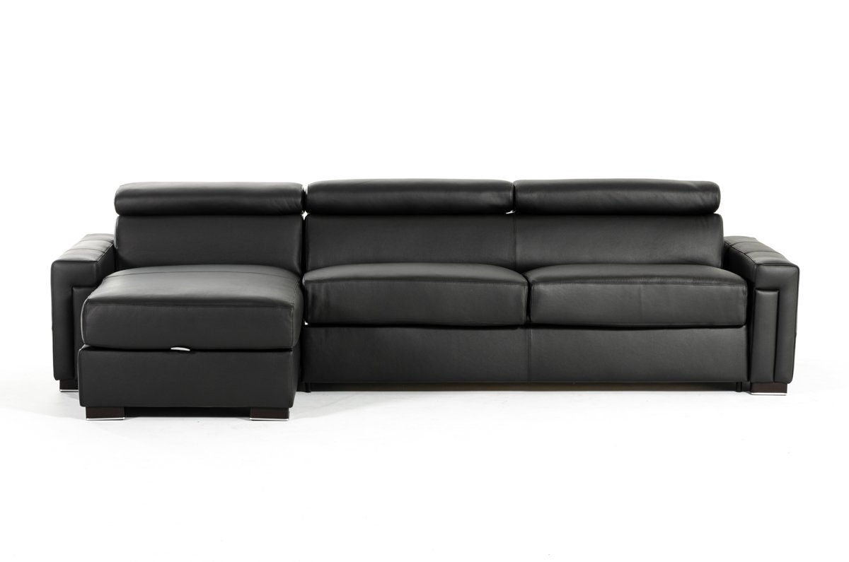 Lamod Italia Sacha - Modern Black Leather Reversible Sectional Sofa Bed with Storage - Image 4