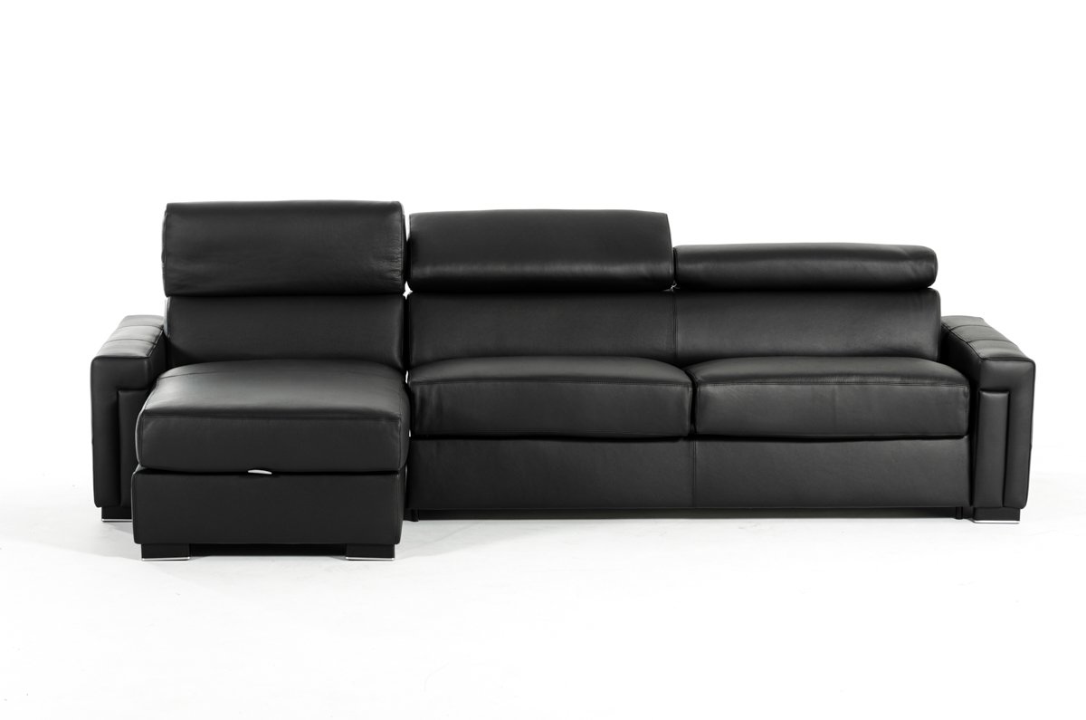 Lamod Italia Sacha - Modern Black Leather Reversible Sectional Sofa Bed with Storage - Image 2