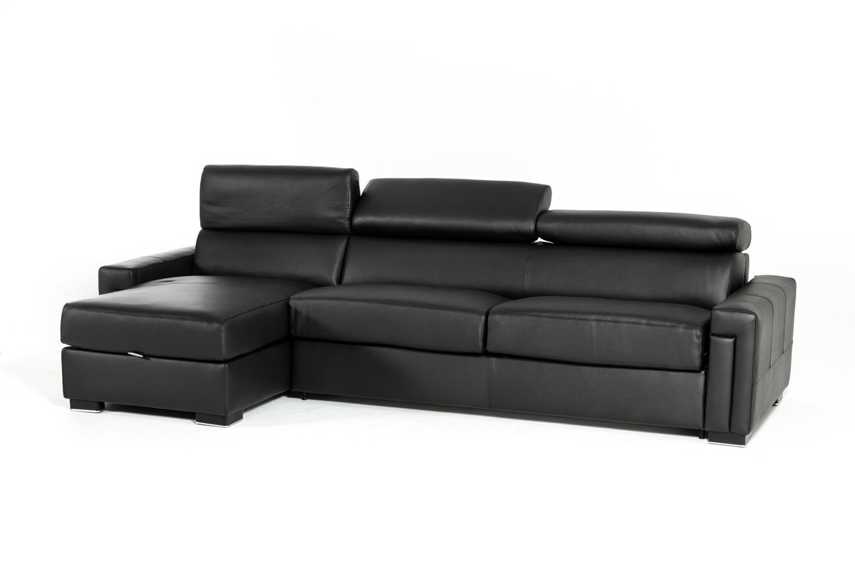 Lamod Italia Sacha - Modern Black Leather Reversible Sectional Sofa Bed with Storage - Image 5