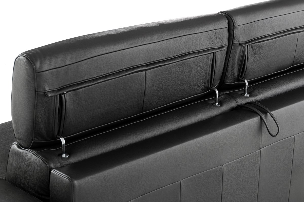 Lamod Italia Sacha - Modern Black Leather Reversible Sectional Sofa Bed with Storage