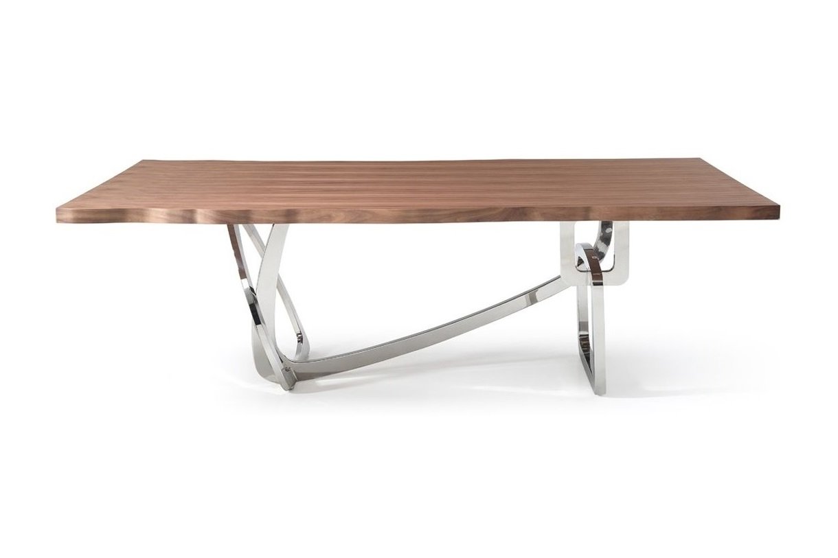 Modrest Addy Modern Walnut & Stainless Steel Dining Table - Image 3