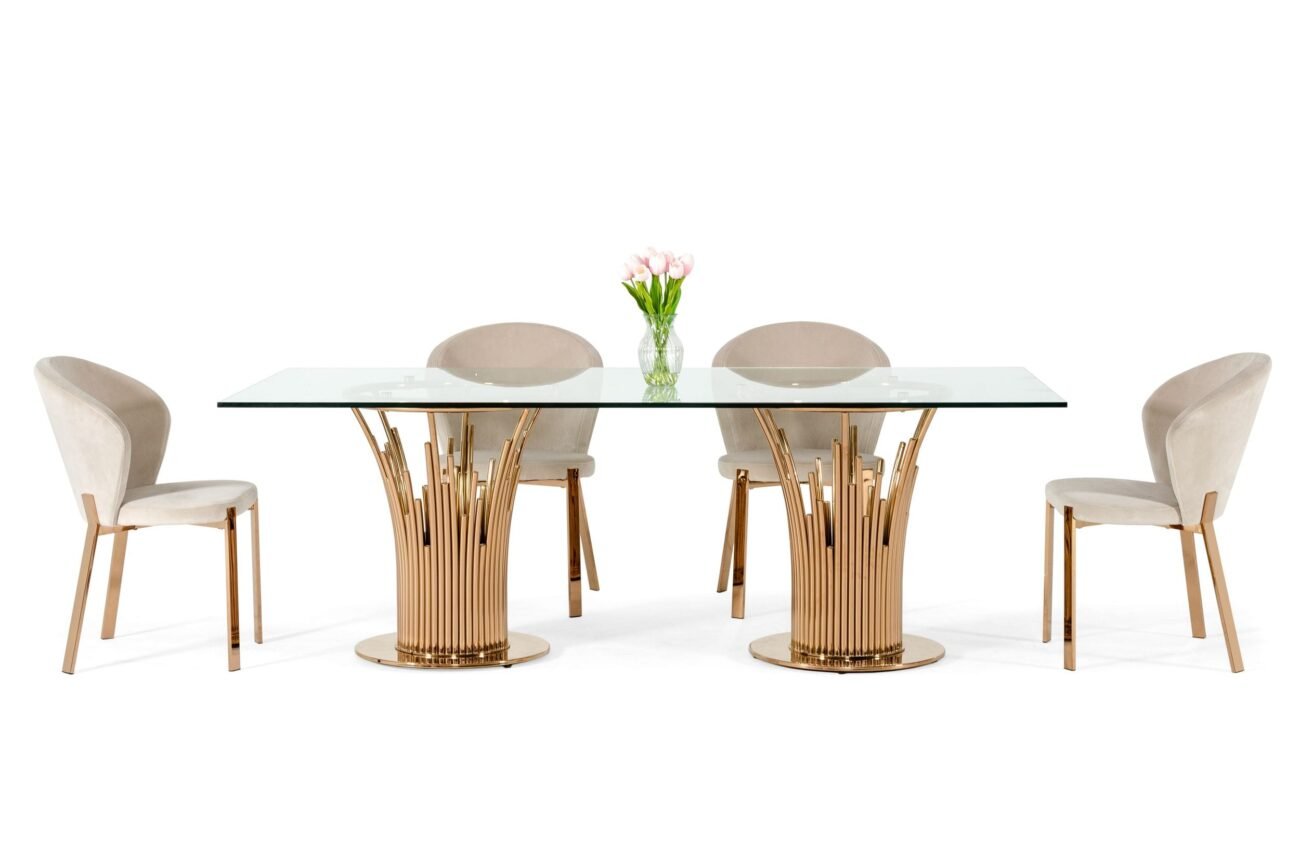 Modrest Paxton Modern Glass & Rosegold Dining Table - Image 3