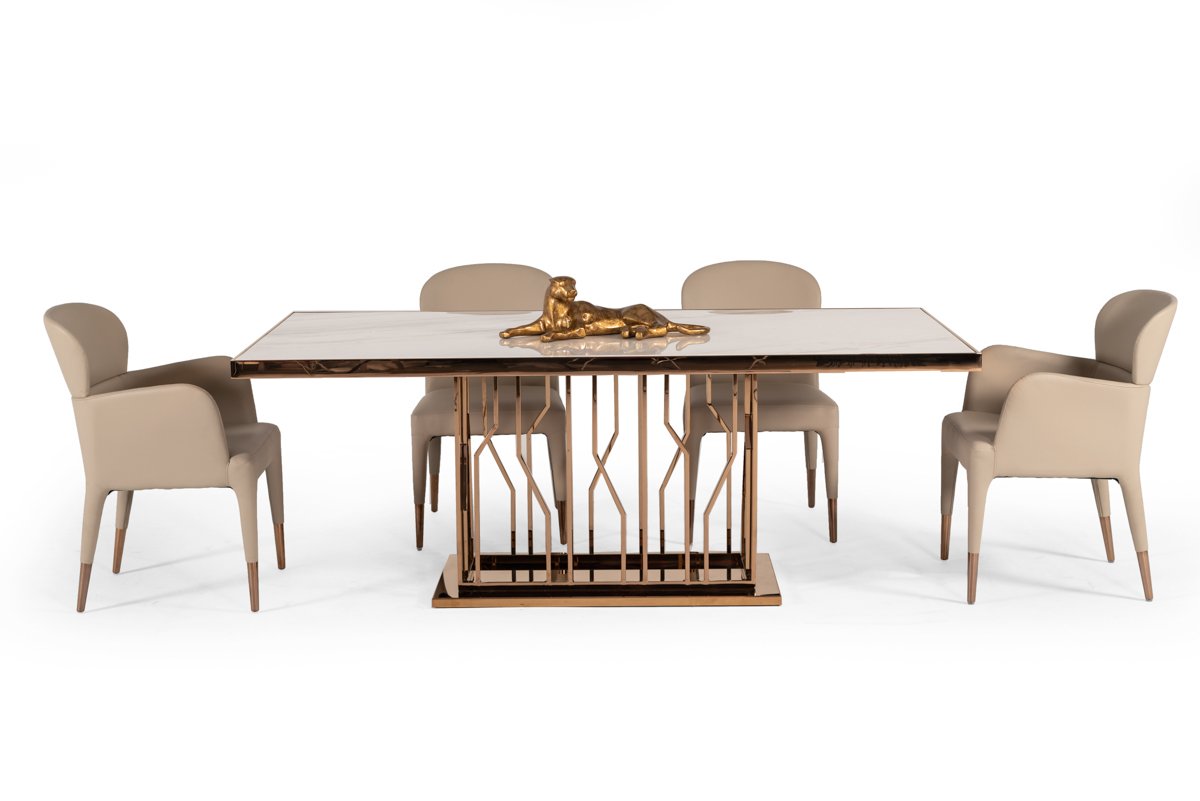 Modrest Marston Modern White Marble & Rosegold Dining Table - Image 3